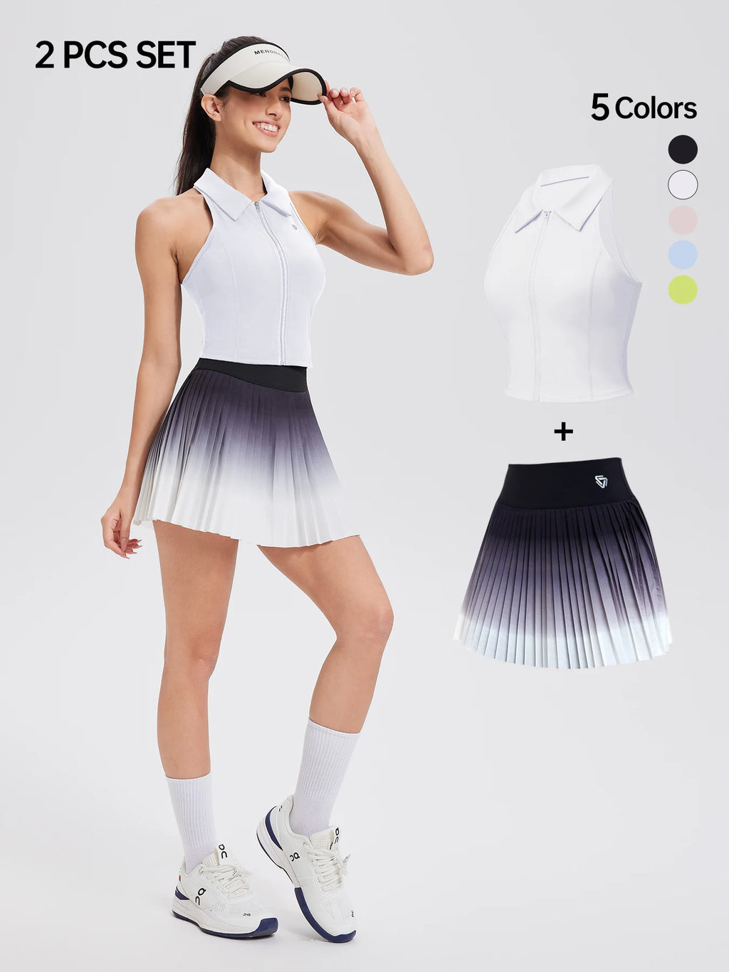 NSR Women Pleated Tennis Pocket Skirt 1pcs Athletic Short Culottes High Waisted Color Gradient Workout Tennis Skirt