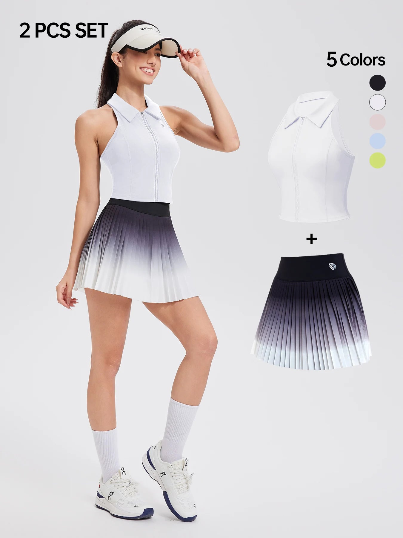 NSR Women Pleated Tennis Pocket Skirt 1pcs Athletic Short Culottes High Waisted Color Gradient Workout Tennis Skirt