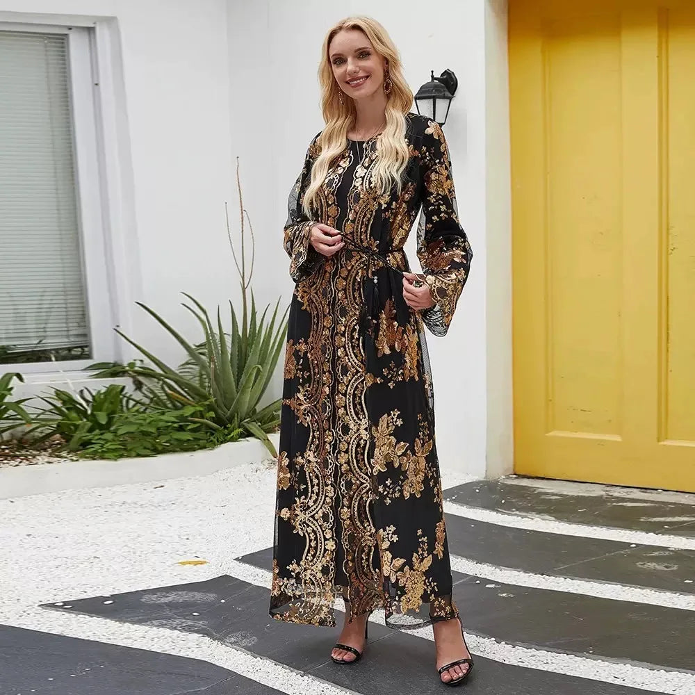 Dubai Luxury Sequin Embroidered Abaya for Women Elegant Open Front Kaftan Dress Evening Party Eid Gown 2026