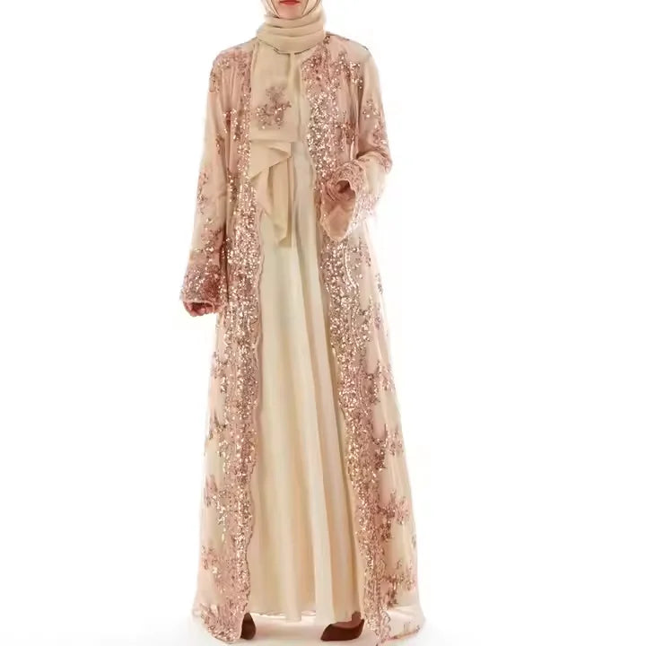 Dubai Luxury Sequin Embroidered Abaya for Women Elegant Open Front Kaftan Dress Evening Party Eid Gown 2026