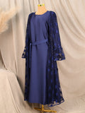Ramadan Eid Dubai Turkish Banquet Party Abaya for Women Elegant Flare Sleeve Lace 2 Pieces Dresses Robe Muslim
