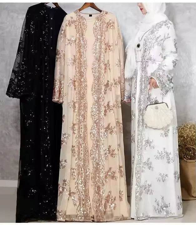 Dubai Luxury Sequin Embroidered Abaya for Women Elegant Open Front Kaftan Dress Evening Party Eid Gown 2026