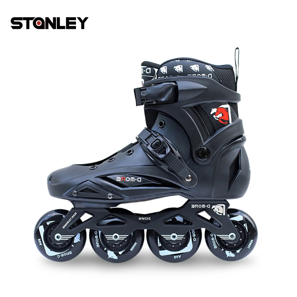 STANLEY Fitness Single Row Professional Inline Roller Skates 4x80mm Wheels Summer Winter PU Men Black