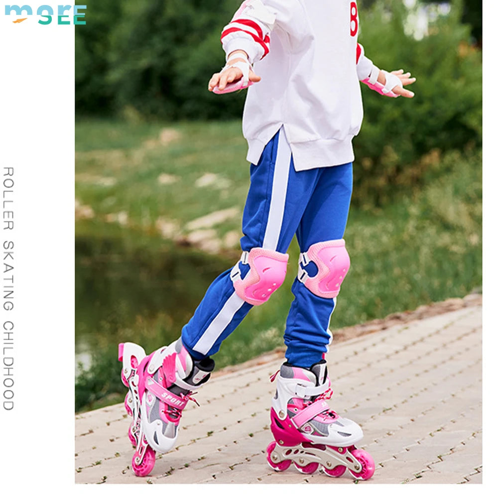 SeeMore Aluminum Alloy Frame Outdoor Adjustable Sizes Light up Flashing Wheels Inline Roller Skates for Kids
