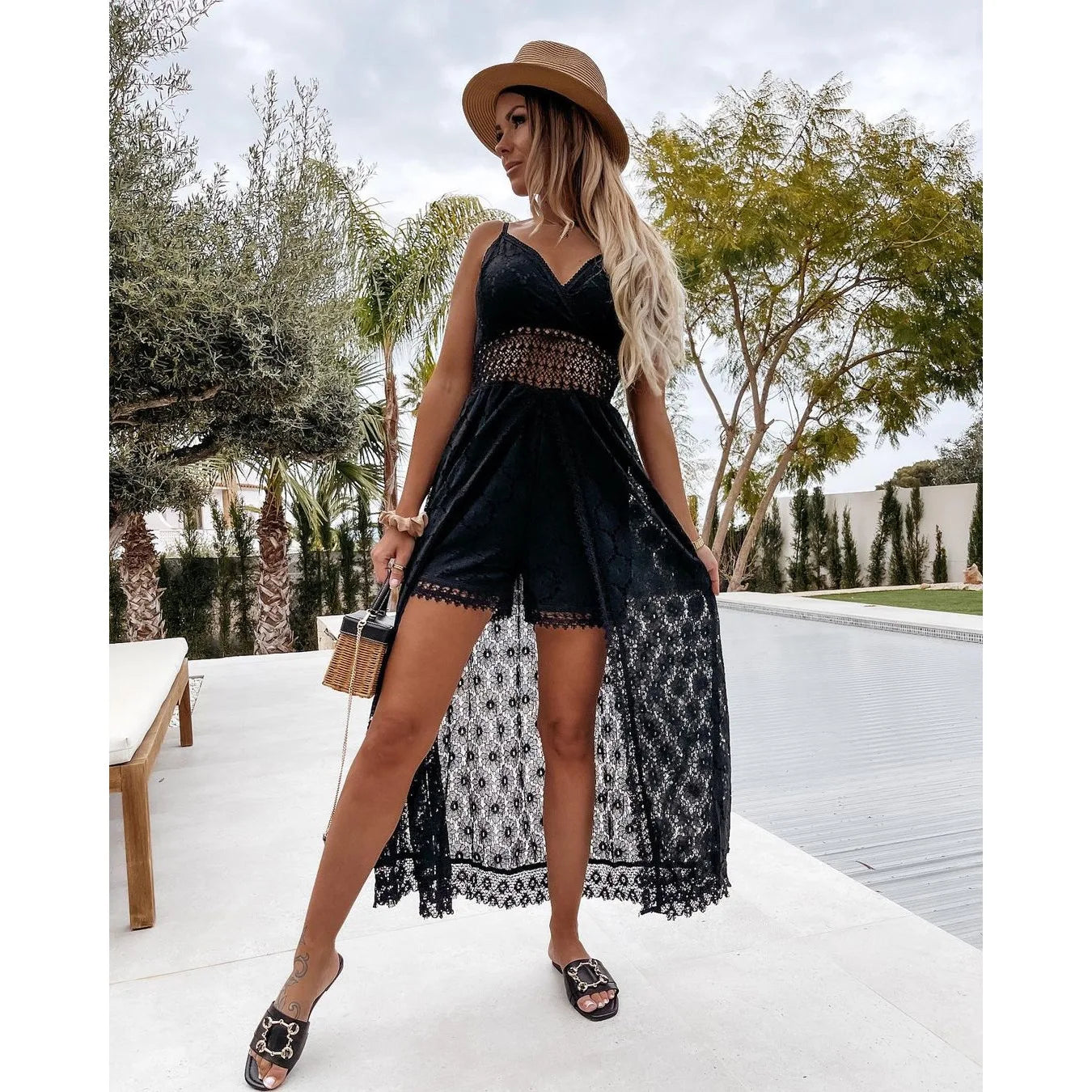 New Sexy Sling Splice Casual Bodysuit Lace Home Holiday Hollow Bodysuit S-XL   Cami Jumpsuit