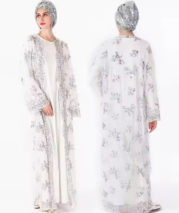 Dubai Luxury Sequin Embroidered Abaya for Women Elegant Open Front Kaftan Dress Evening Party Eid Gown 2026