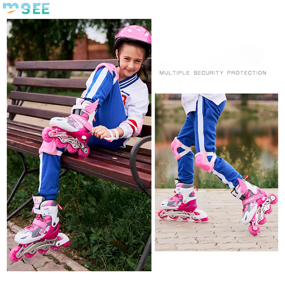 SeeMore Aluminum Alloy Frame Outdoor Adjustable Sizes Light up Flashing Wheels Inline Roller Skates for Kids