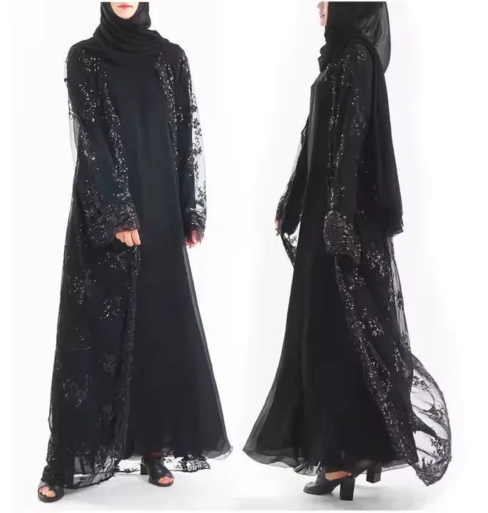 Dubai Luxury Sequin Embroidered Abaya for Women Elegant Open Front Kaftan Dress Evening Party Eid Gown 2026