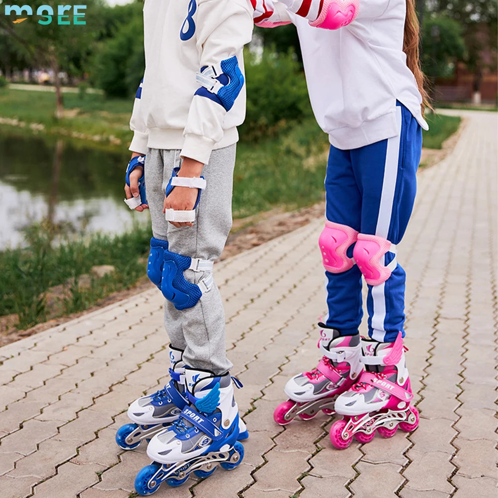 SeeMore Aluminum Alloy Frame Outdoor Adjustable Sizes Light up Flashing Wheels Inline Roller Skates for Kids