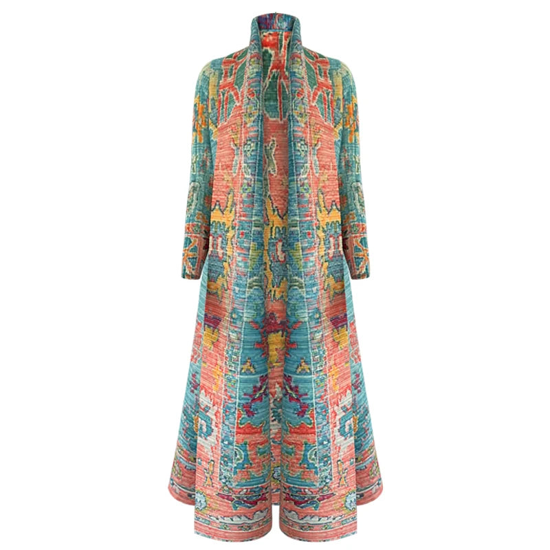 2025 Dubai Printed Pleated Long Women Muslim Lapel Tie Robe Large Size Muslim Pleated Belt Casual Modest Women Abaya
