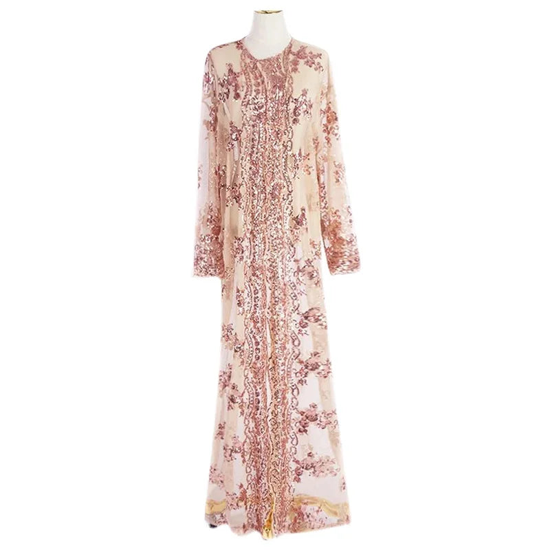 Dubai Luxury Sequin Embroidered Abaya for Women Elegant Open Front Kaftan Dress Evening Party Eid Gown 2026