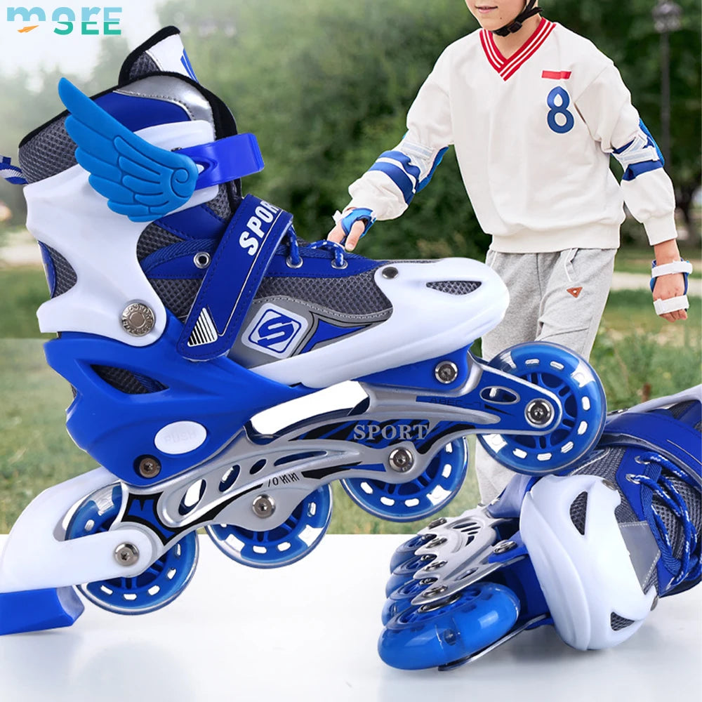 SeeMore Aluminum Alloy Frame Outdoor Adjustable Sizes Light up Flashing Wheels Inline Roller Skates for Kids