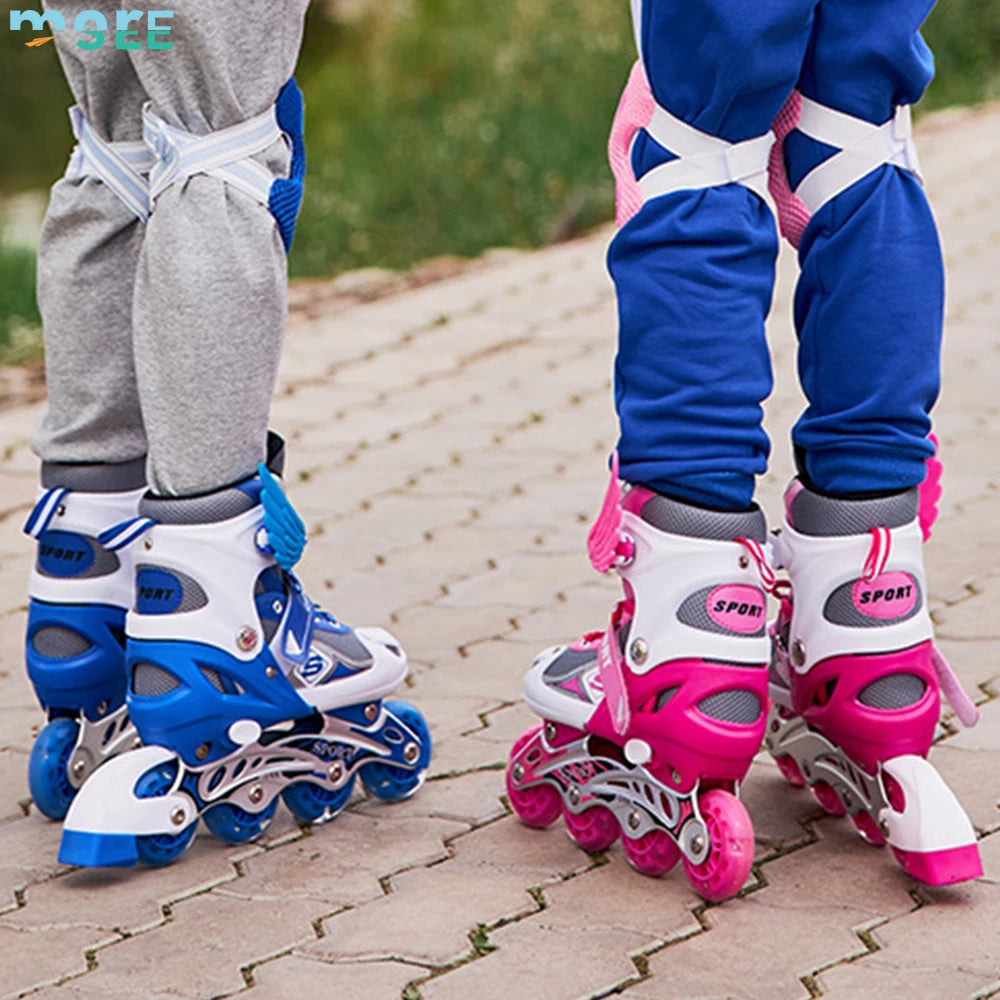SeeMore Aluminum Alloy Frame Outdoor Adjustable Sizes Light up Flashing Wheels Inline Roller Skates for Kids