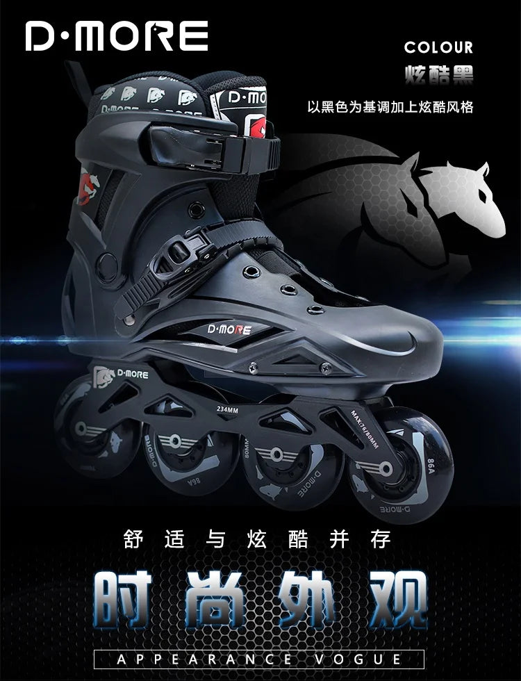 STANLEY Fitness Single Row Professional Inline Roller Skates 4x80mm Wheels Summer Winter PU Men Black