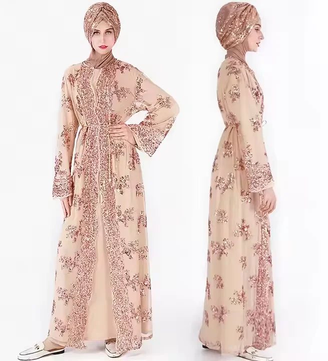 Dubai Luxury Sequin Embroidered Abaya for Women Elegant Open Front Kaftan Dress Evening Party Eid Gown 2026