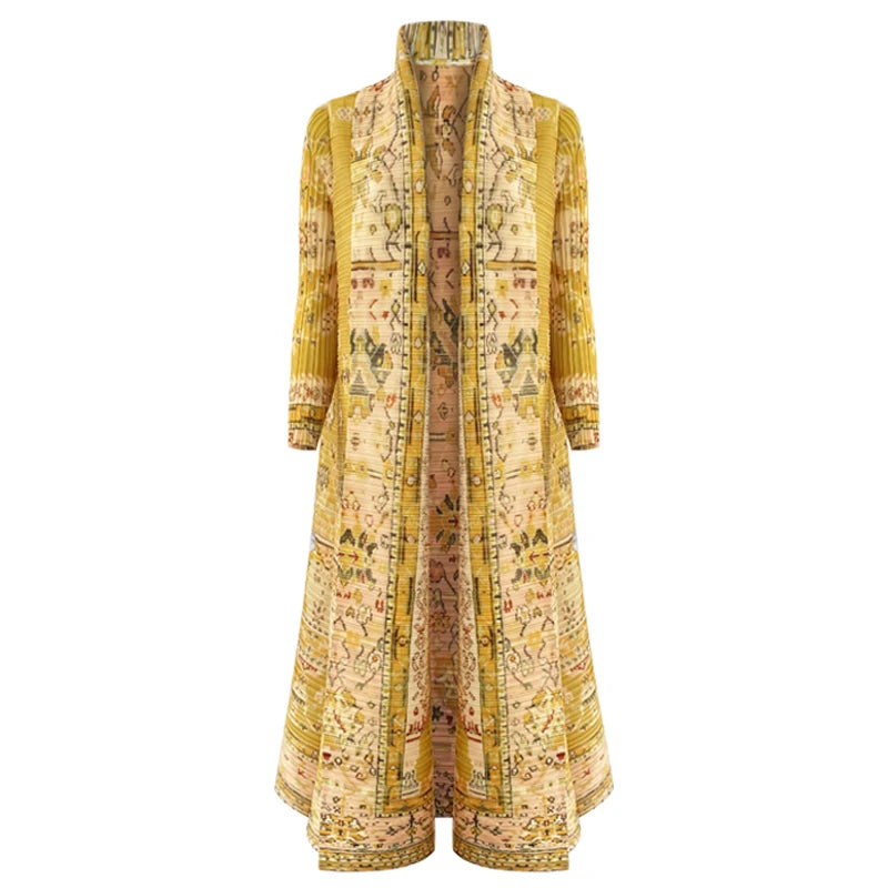 2025 Dubai Printed Pleated Long Women Muslim Lapel Tie Robe Large Size Muslim Pleated Belt Casual Modest Women Abaya