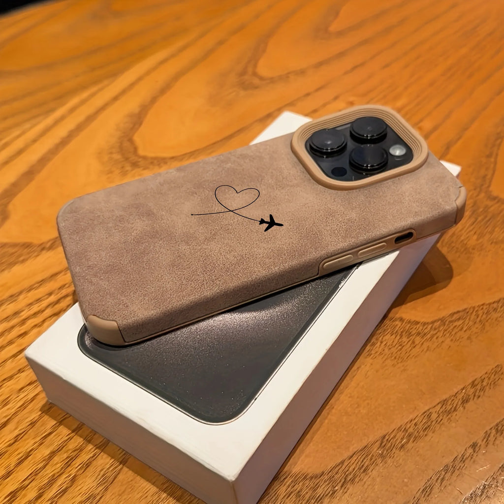 Airplane Route Love Heart Design Faux Leather Phone Case For iPhone 17 16 15 14 13 12 11 Pro Max XS X XR 16 15 Plus 17 Air Cover